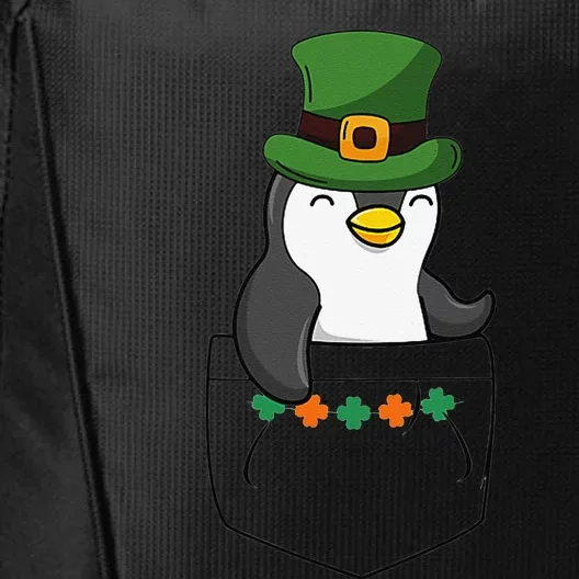 Cute Saint Patrick's Day Penguin With Green Hat In Pocket City Backpack