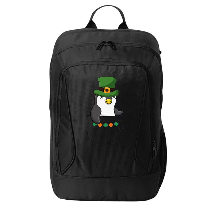 Cute Saint Patrick's Day Penguin With Green Hat In Pocket City Backpack