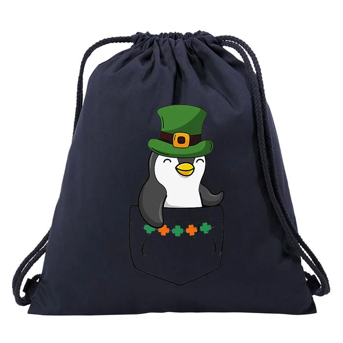 Cute Saint Patrick's Day Penguin With Green Hat In Pocket Drawstring Bag