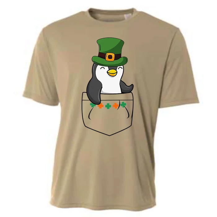 Cute Saint Patrick's Day Penguin With Green Hat In Pocket Cooling Performance Crew T-Shirt