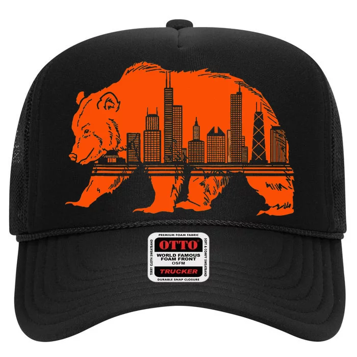 Chicago Skyline Pride Celebrate Illinois Downtown High Crown Mesh Trucker Hat