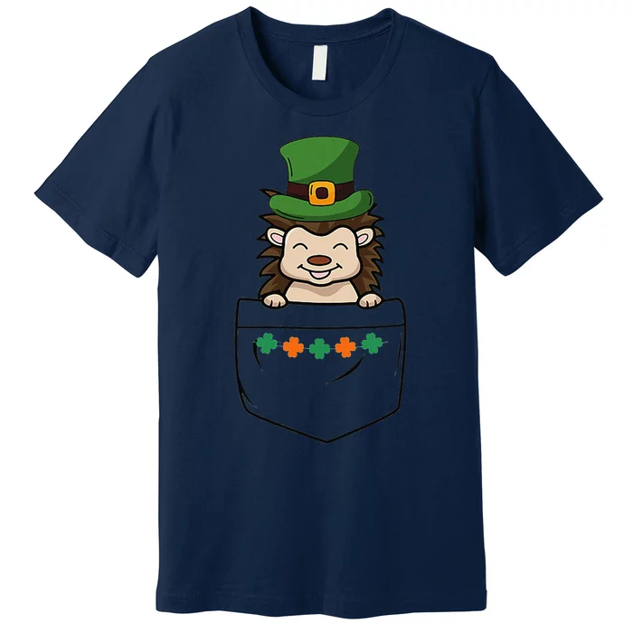 Cute Saint Patrick's Day Porcupine With Green Hat In Pocket Premium T-Shirt