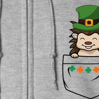 Cute Saint Patrick's Day Porcupine With Green Hat In Pocket Full Zip Hoodie