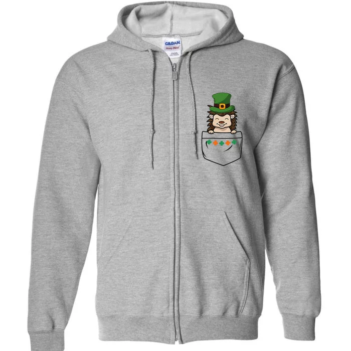 Cute Saint Patrick's Day Porcupine With Green Hat In Pocket Full Zip Hoodie