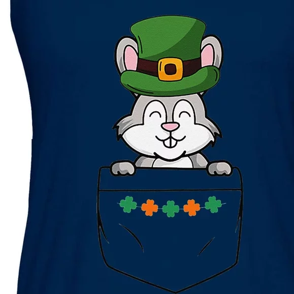 Cute Saint Patrick's Day Rabbit With Green Hat In Pocket Ladies Essential Flowy Tank