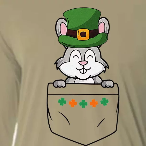 Cute Saint Patrick's Day Rabbit With Green Hat In Pocket Cooling Performance Long Sleeve Crew