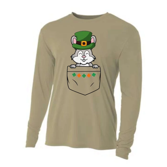 Cute Saint Patrick's Day Rabbit With Green Hat In Pocket Cooling Performance Long Sleeve Crew