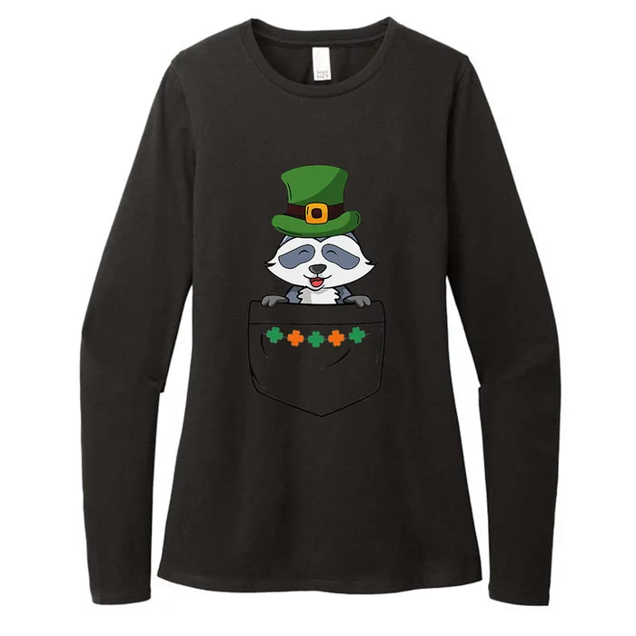 Cute Saint Patrick's Day Raccoon With Green Hat In Pocket Womens CVC Long Sleeve Shirt