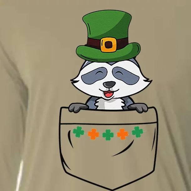 Cute Saint Patrick's Day Raccoon With Green Hat In Pocket Cooling Performance Long Sleeve Crew