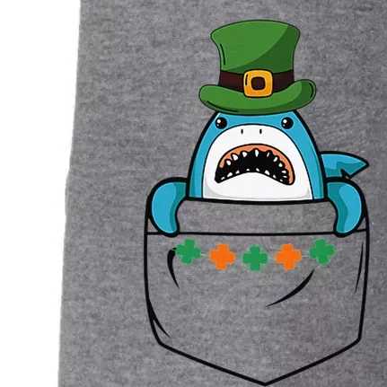 Cute Saint Patrick's Day Shark With Green Hat In Pocket Doggie 3-End Fleece Hoodie