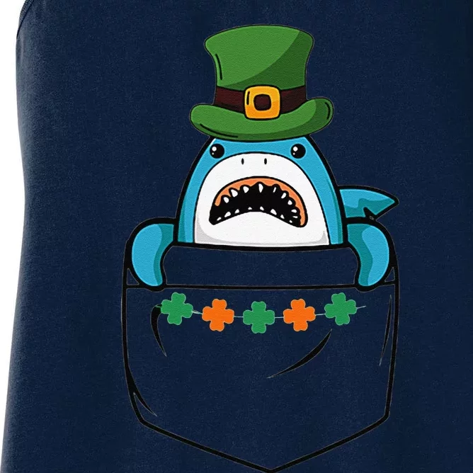 Cute Saint Patrick's Day Shark With Green Hat In Pocket Women's Racerback Tank