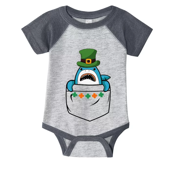 Cute Saint Patrick's Day Shark With Green Hat In Pocket Infant Baby Jersey Bodysuit