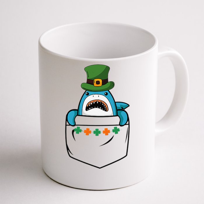 Cute Saint Patrick's Day Shark With Green Hat In Pocket Front & Back Coffee Mug