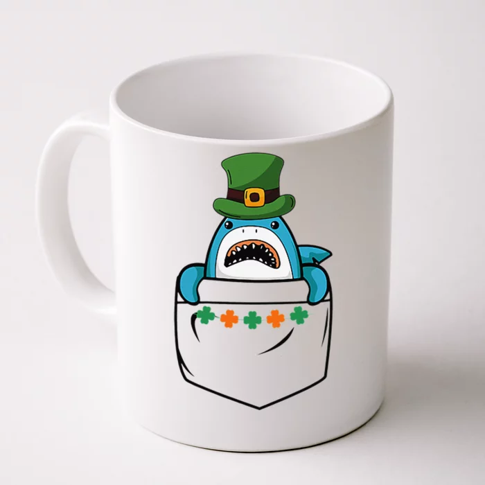 Cute Saint Patrick's Day Shark With Green Hat In Pocket Front & Back Coffee Mug