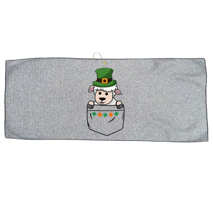 Cute Saint Patrick's Day Sheep With Green Hat In Pocket Large Microfiber Waffle Golf Towel