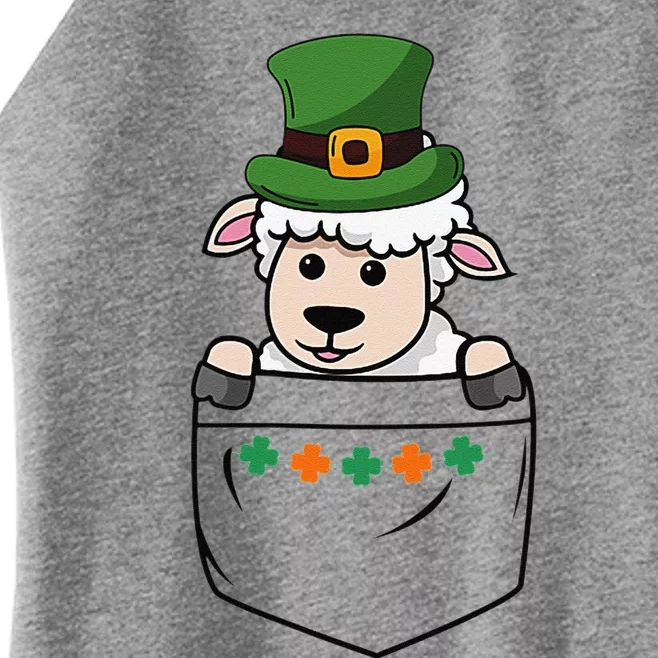 Cute Saint Patrick's Day Sheep With Green Hat In Pocket Women’s Perfect Tri Rocker Tank