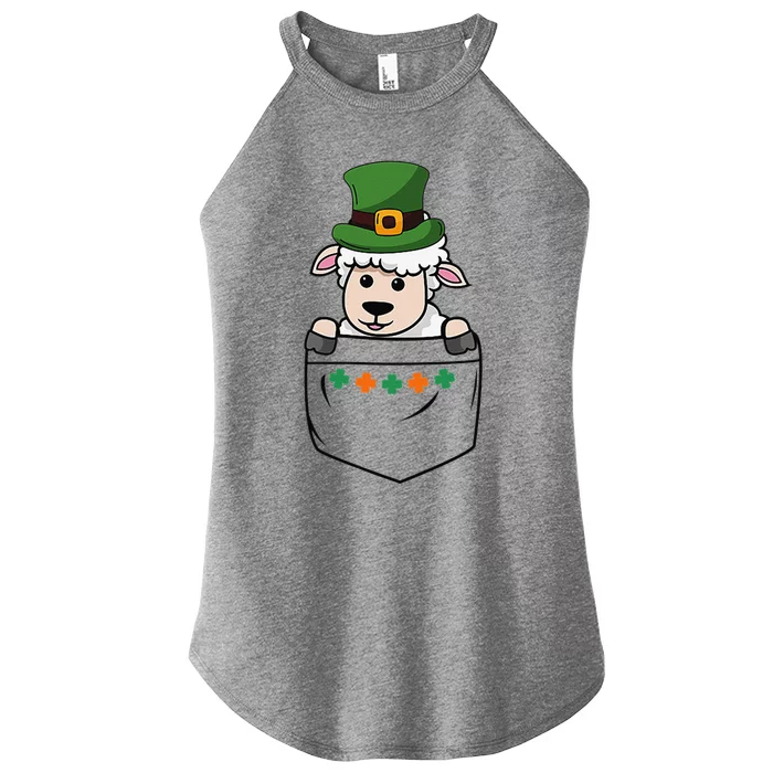 Cute Saint Patrick's Day Sheep With Green Hat In Pocket Women’s Perfect Tri Rocker Tank