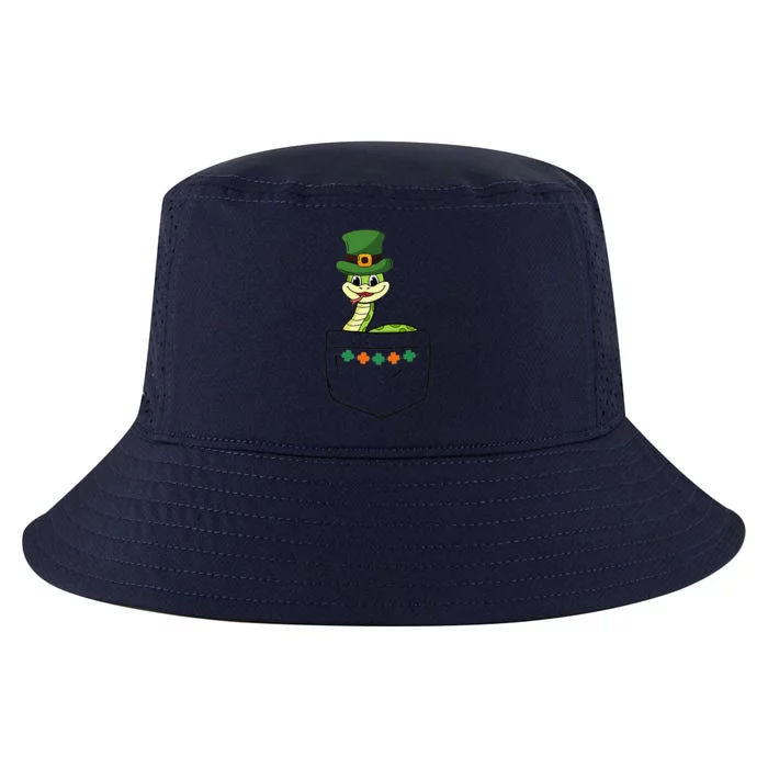 Cute Saint Patrick's Day Snake With Green Hat In Pocket Cool Comfort Performance Bucket Hat