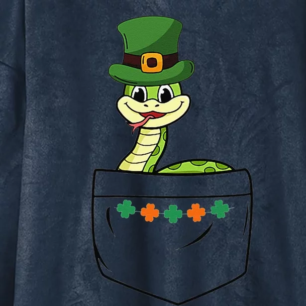 Cute Saint Patrick's Day Snake With Green Hat In Pocket Hooded Wearable Blanket