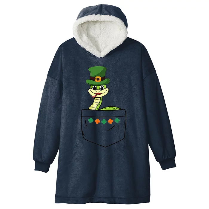 Cute Saint Patrick's Day Snake With Green Hat In Pocket Hooded Wearable Blanket