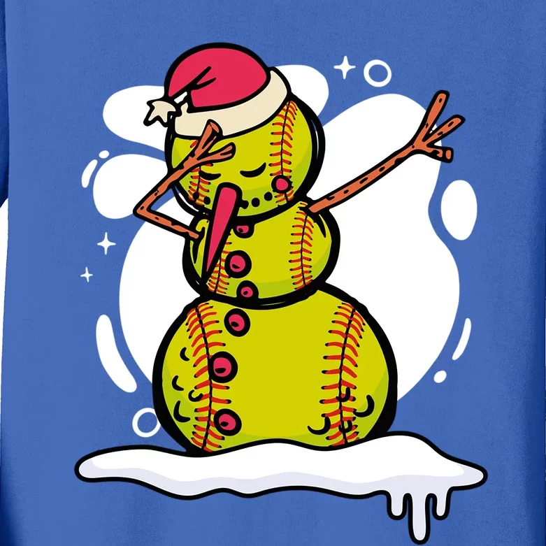 Christmas Softball Player Santa Claus Xmas Day Sport Gift Kids Long Sleeve Shirt