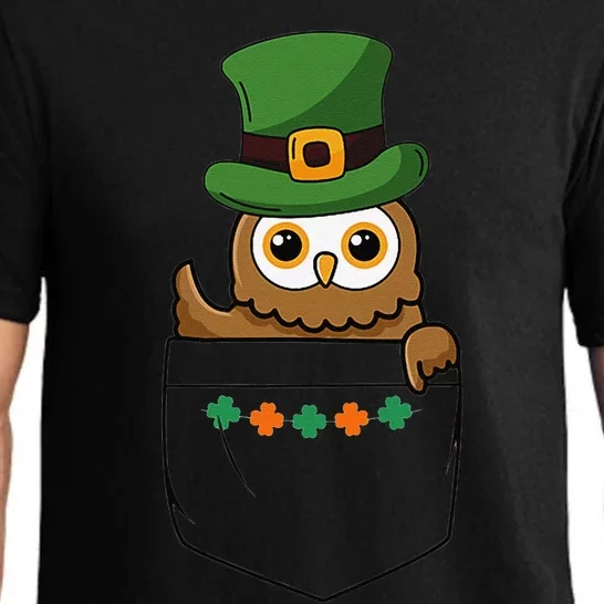 Cute Saint Patrick's Owl With Green Hat In Pocket Pajama Set