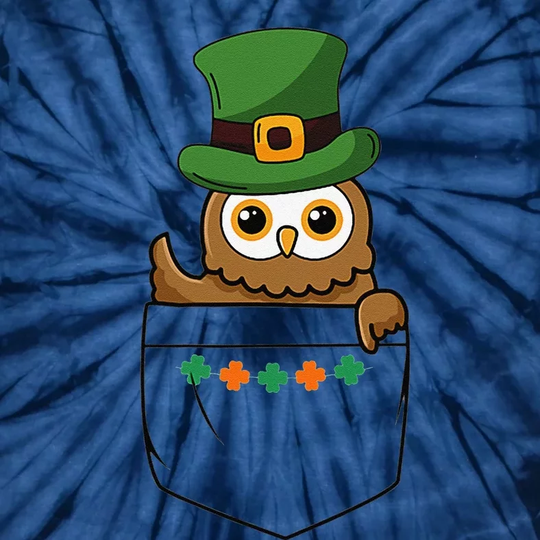 Cute Saint Patrick's Owl With Green Hat In Pocket Tie-Dye T-Shirt