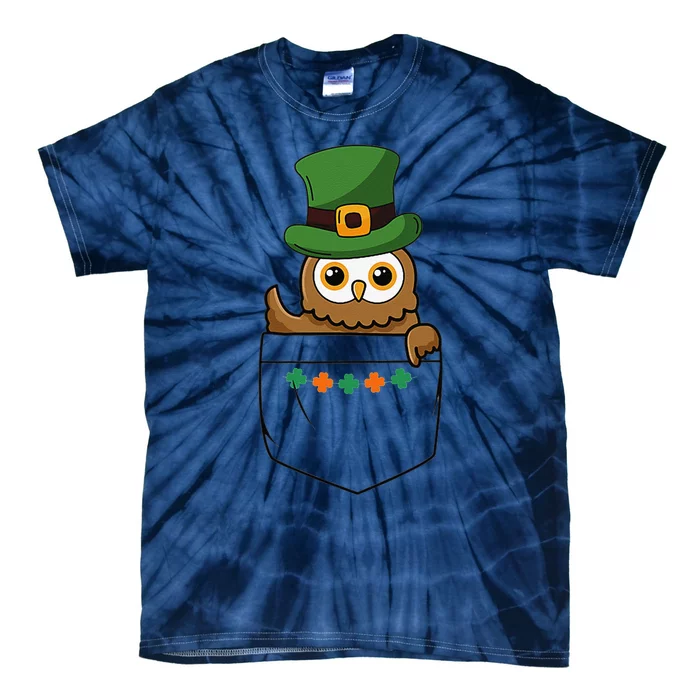 Cute Saint Patrick's Owl With Green Hat In Pocket Tie-Dye T-Shirt