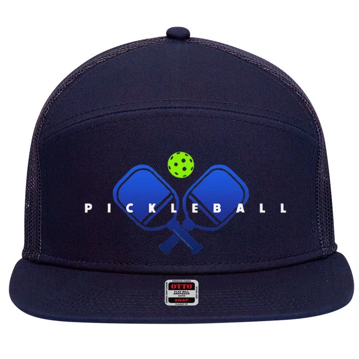 Cool Stylized Pickleball With Paddles And Ball Pickleball 7 Panel Mesh Trucker Snapback Hat