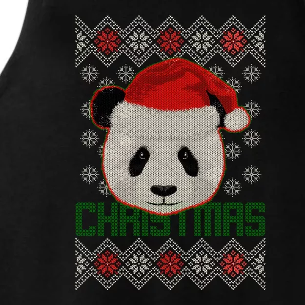 Cute Santa Panda Ugly Christmas Sweater Ladies Tri-Blend Wicking Tank