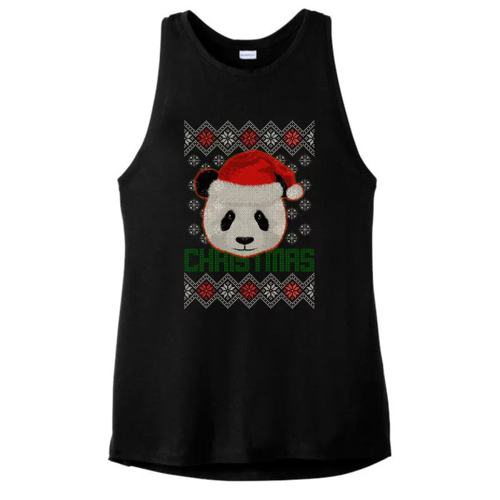 Cute Santa Panda Ugly Christmas Sweater Ladies Tri-Blend Wicking Tank