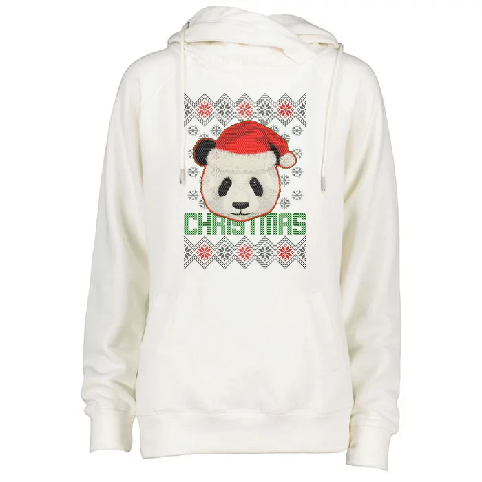 Cute Santa Panda Ugly Christmas Sweater Womens Funnel Neck Pullover Hood