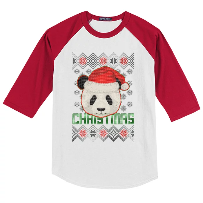 Cute Santa Panda Ugly Christmas Sweater Kids Colorblock Raglan Jersey