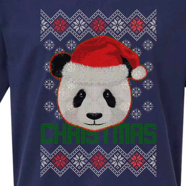 Cute Santa Panda Ugly Christmas Sweater Sueded Cloud Jersey T-Shirt