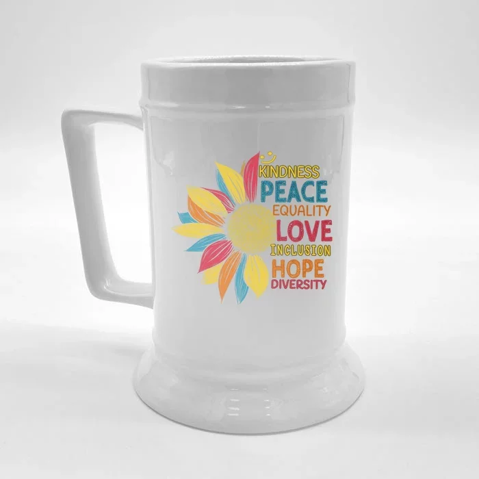 Colorful Sunflower Peace Love Inclusion Equality Diversity Gift Front & Back Beer Stein