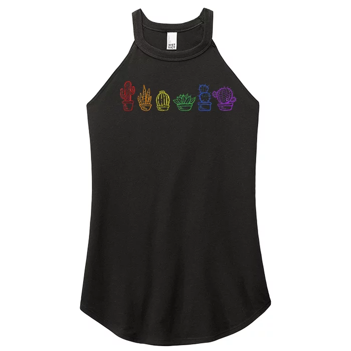 Cactus Succulent Pride Rainbow Plant Lover Subtle Lgbt Gay Women’s Perfect Tri Rocker Tank