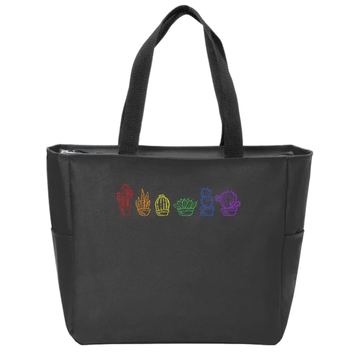 Cactus Succulent Pride Rainbow Plant Lover Subtle Lgbt Gay Zip Tote Bag