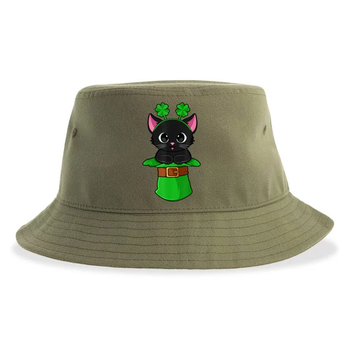 Cat St Patricks Day Leprechaun Shamrock Kitten Girls Boys Sustainable Bucket Hat