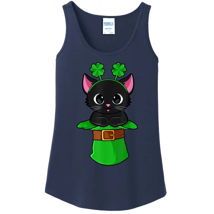 Cat St Patricks Day Leprechaun Shamrock Kitten Girls Boys Ladies Essential Tank