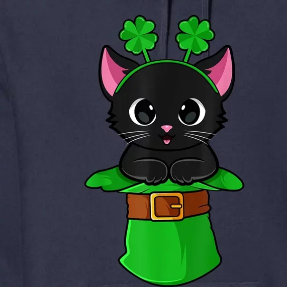 Cat St Patricks Day Leprechaun Shamrock Kitten Girls Boys Premium Hoodie