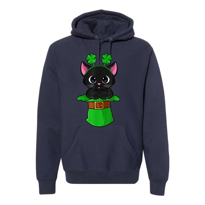 Cat St Patricks Day Leprechaun Shamrock Kitten Girls Boys Premium Hoodie