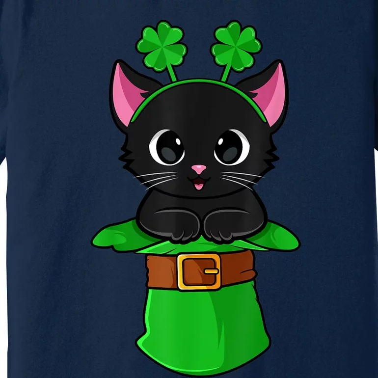 Cat St Patricks Day Leprechaun Shamrock Kitten Girls Boys Premium T-Shirt