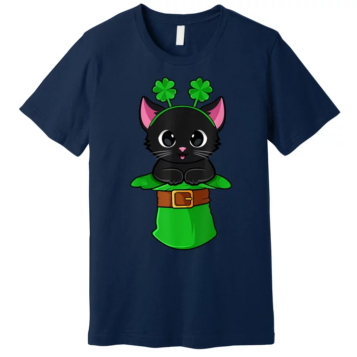 Cat St Patricks Day Leprechaun Shamrock Kitten Girls Boys Premium T-Shirt