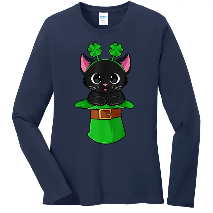 Cat St Patricks Day Leprechaun Shamrock Kitten Girls Boys Ladies Long Sleeve Shirt