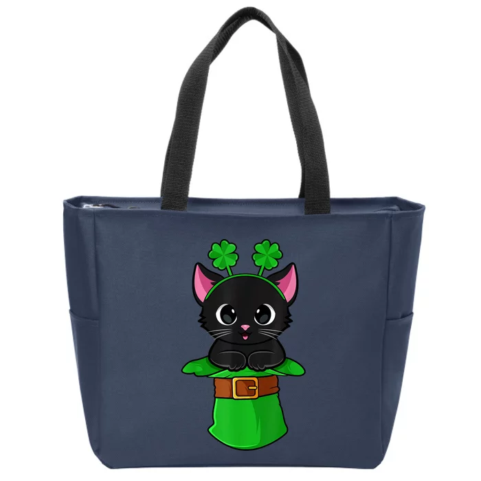 Cat St Patricks Day Leprechaun Shamrock Kitten Girls Boys Zip Tote Bag