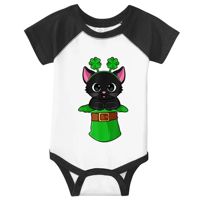 Cat St Patricks Day Leprechaun Shamrock Kitten Girls Boys Infant Baby Jersey Bodysuit