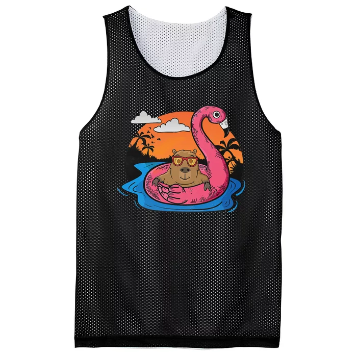 Capybara Swimming Pool Lover Flamingo Capybara Mesh Reversible Basketball Jersey Tank