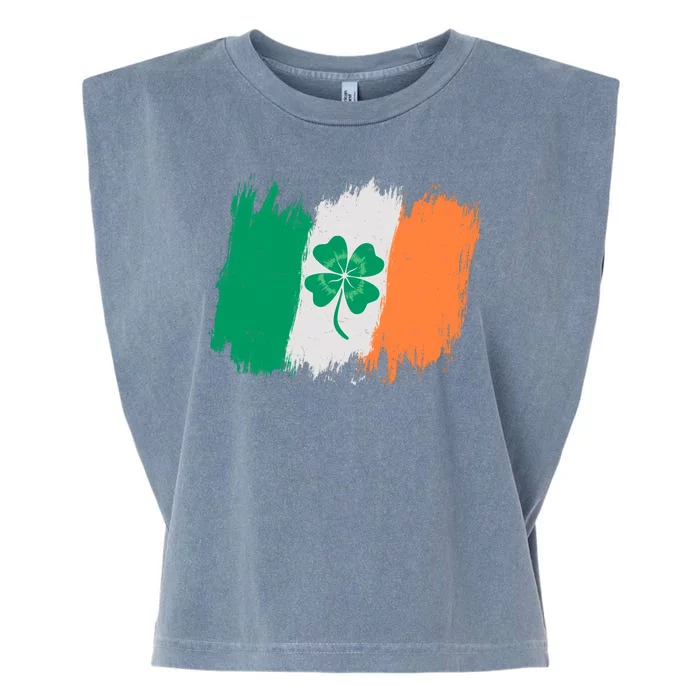 Cool St Patrick's Day Painted Distressed Irish Shamrock Flag Garment-Dyed Women's Muscle Tee