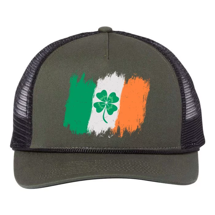 Cool St Patrick's Day Painted Distressed Irish Shamrock Flag Retro Rope Trucker Hat Cap