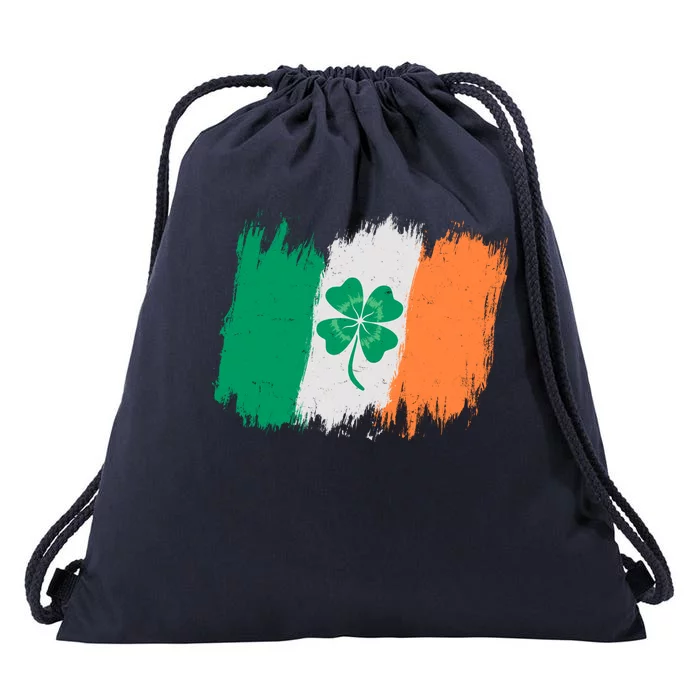 Cool St Patrick's Day Painted Distressed Irish Shamrock Flag Drawstring Bag